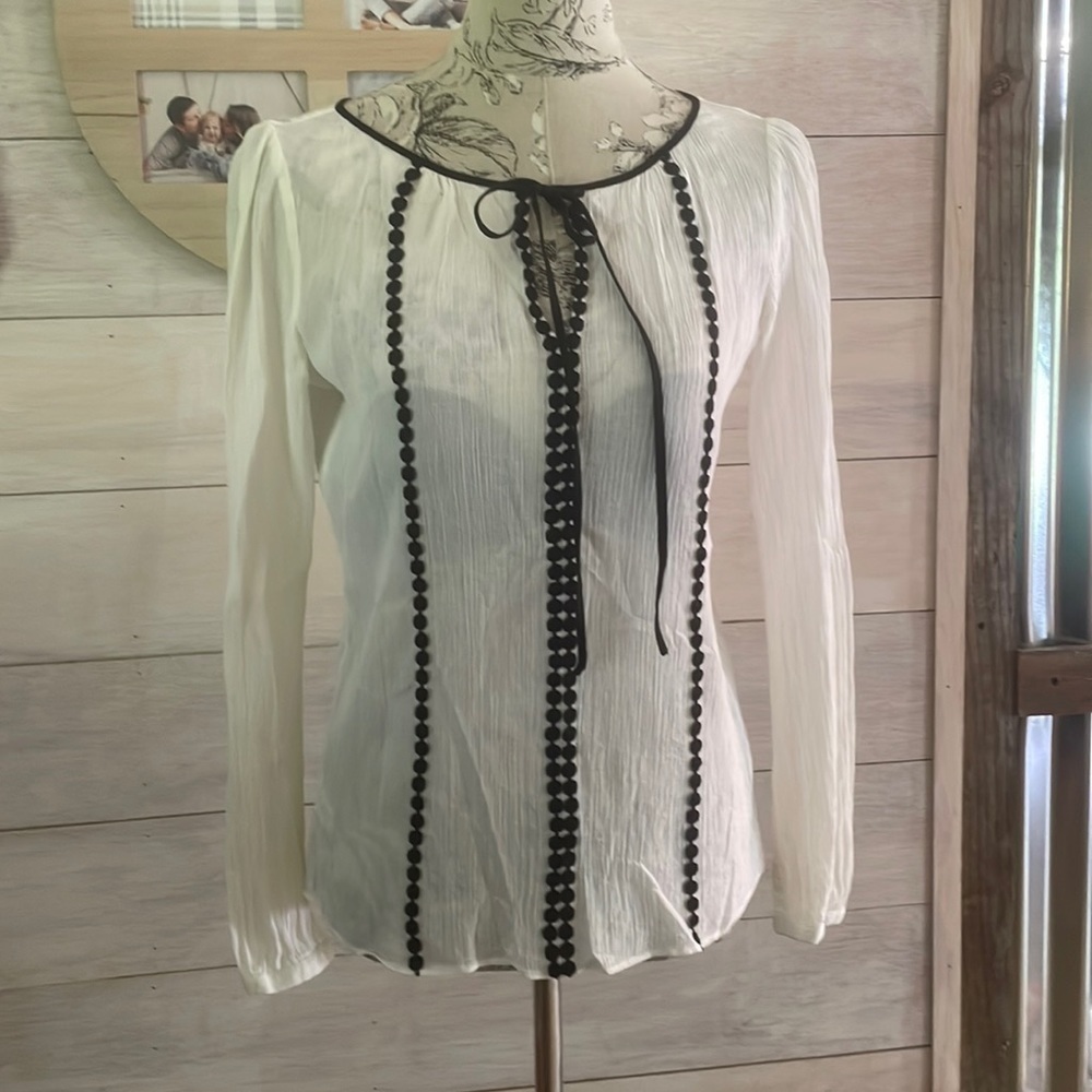 Loft White Black Boho Top XS